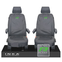 Load image into Gallery viewer, VW Transporter T6.1,T6,T5.1 INKA Front 1+1 Tailored Waterproof Seat Covers Grey - R-Series Embroidery