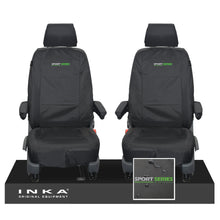 Load image into Gallery viewer, VW Transporter Shuttle T6.1, T6 Front 1+1 Tailored Waterproof Seat Covers Black MY-15-23 - Sport-Series Embroidery