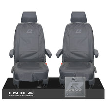 Load image into Gallery viewer, VW Transporter T6.1,T6,T5.1 INKA Front 1+1 Tailored Waterproof Seat Covers Grey - R-Series Embroidery