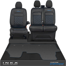 Load image into Gallery viewer, All New Ford Transit Custom Front 1+2 Bentley Diamond Quilt Leatherette Tailored Seat Covers & Tailored Rubber Mat Black MY-2024 (Choice of 7 Colours) - Custom Professional Embroidery