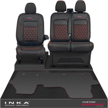 Load image into Gallery viewer, All New Ford Transit Custom Front 1+2 Bentley Diamond Quilt Leatherette Tailored Seat Covers & Tailored Rubber Mat Black MY-2024 (Choice of 7 Colours) - Custom Professional Embroidery