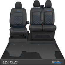 Load image into Gallery viewer, All New Ford Transit Custom Front 1+2 Bentley Diamond Quilt Leatherette Tailored Seat Covers & Tailored Rubber Mat Black MY-2024 (Choice of 7 Colours) - Custom Sport Embroidery