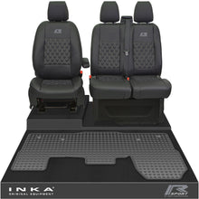 Load image into Gallery viewer, Ford Transit MK8/MK9 Front 1+2 Bentley Diamond Quilt Leatherette Tailored Seat Covers & Tailored Rubber Mat Black MY14 Onwards (Choice of 7 Colours)