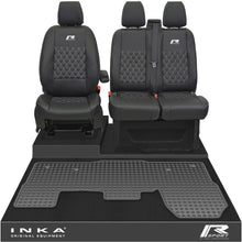 Load image into Gallery viewer, Ford Transit MK8/MK9 Front 1+2 Bentley Diamond Quilt Leatherette Tailored Seat Covers & Tailored Rubber Mat Black MY14 Onwards (Choice of 7 Colours)