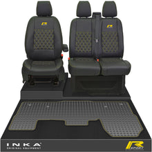 Load image into Gallery viewer, Ford Transit MK8/MK9 Front 1+2 Bentley Diamond Quilt Leatherette Tailored Seat Covers & Tailored Rubber Mat Black MY14 Onwards (Choice of 7 Colours)