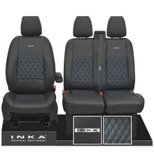 Load image into Gallery viewer, Ford Transit Custom INKA Steel Badge Front 1+2 Bentley Diamond Quilt Leatherette Tailored Seat Covers Black MY-12-23