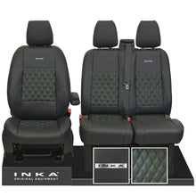 Load image into Gallery viewer, Ford Transit Custom INKA Steel Badge Front 1+2 Bentley Diamond Quilt Leatherette Tailored Seat Covers Black MY-12-23