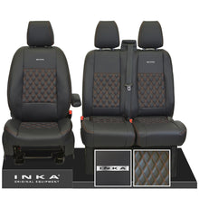 Load image into Gallery viewer, Ford Transit Custom INKA Steel Badge Front 1+2 Bentley Diamond Quilt Leatherette Tailored Seat Covers Black MY-12-23