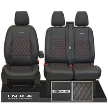 Load image into Gallery viewer, Ford Transit Custom INKA Steel Badge Front 1+2 Bentley Diamond Quilt Leatherette Tailored Seat Covers Black MY-12-23