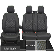 Load image into Gallery viewer, Ford Transit Custom INKA Steel Badge Front 1+2 Bentley Diamond Quilt Leatherette Tailored Seat Covers Black MY-12-23