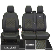 Load image into Gallery viewer, Ford Transit Custom INKA Steel Badge Front 1+2 Bentley Diamond Quilt Leatherette Tailored Seat Covers Black MY-12-23