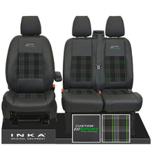 Load image into Gallery viewer, Inka Custom Sport Front 1+2 Tailored Leather Look Seat Covers in Tartan. Fits Ford Transit Custom 2012-2023