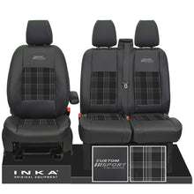 Load image into Gallery viewer, Inka Custom Sport Front 1+2 Tailored Leather Look Seat Covers in Tartan. Fits Ford Transit Custom 2012-2023