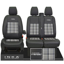 Load image into Gallery viewer, Inka Custom Sport Front 1+2 Tailored Leather Look Seat Covers in Tartan. Fits Ford Transit Custom 2012-2023
