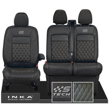 Load image into Gallery viewer, All New Ford Transit Custom S-TECH Front 1+2 INKA Bentley Leatherette Tailored Seat Covers Black MY-2024 (Choice of 7 Colours)