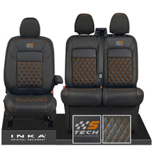 Load image into Gallery viewer, All New Ford Transit Custom S-TECH Front 1+2 INKA Bentley Leatherette Tailored Seat Covers Black MY-2024 (Choice of 7 Colours)