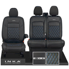 Load image into Gallery viewer, All New Ford Transit Custom Front 1+2 INKA Steel Badge Bentley Leatherette Tailored Seat Covers Black MY-2024 (Choice of 7 Colours)