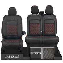 Load image into Gallery viewer, All New Ford Transit Custom Front 1+2 INKA Steel Badge Bentley Leatherette Tailored Seat Covers Black MY-2024 (Choice of 7 Colours)