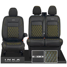 Load image into Gallery viewer, All New Ford Transit Custom Front 1+2 INKA Steel Badge Bentley Leatherette Tailored Seat Covers Black MY-2024 (Choice of 7 Colours)