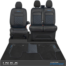 Load image into Gallery viewer, All New Ford Transit Custom Front 1+2 Bentley Leatherette Tailored Seat Covers & Matching Tailored Floor Mat Black MY-2024> (7 Colours)