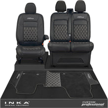 Load image into Gallery viewer, All New Ford Transit Custom Front 1+2 Bentley Leatherette Tailored Seat Covers & Matching Tailored Floor Mat Black MY-2024> (7 Colours)