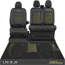 Load image into Gallery viewer, All New Ford Transit Custom Front 1+2 Bentley Leatherette Tailored Seat Covers & Matching Tailored Floor Mat Black MY-2024> (7 Colours)