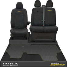 Load image into Gallery viewer, The All New Ford Transit Custom Front 1+2 Tailored Waterproof Seat Covers & Tailored Rubber Mat Black MY 2024+(Choice of 7 Colours)