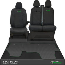 Load image into Gallery viewer, The All New Ford Transit Custom Front 1+2 Tailored Waterproof Seat Covers & Tailored Rubber Mat Black MY 2024+(Choice of 7 Colours)