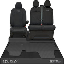 Load image into Gallery viewer, The All New Ford Transit Custom Front 1+2 Tailored Waterproof Seat Covers & Tailored Rubber Mat Black MY 2024+(Choice of 7 Colours)