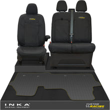 Load image into Gallery viewer, The All New Ford Transit Custom Front 1+2 Tailored Waterproof Seat Covers & Tailored Rubber Mat Black MY 2024+(Choice of 7 Colours)