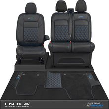 Load image into Gallery viewer, All New Ford Transit Custom Front 1+2 Bentley Leatherette Tailored Seat Covers & Matching Tailored Floor Mat Black MY-2024> (7 Colours)