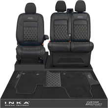Load image into Gallery viewer, All New Ford Transit Custom Front 1+2 Bentley Leatherette Tailored Seat Covers & Matching Tailored Floor Mat Black MY-2024> (7 Colours)