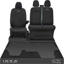 Load image into Gallery viewer, The All New Ford Transit Custom Front 1+2 Tailored Waterproof Seat Covers & Tailored Rubber Mat Black MY 2024+(Choice of 7 Colours)