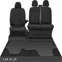 Load image into Gallery viewer, The All New Ford Transit Custom Front 1+2 Tailored Waterproof Seat Covers & Tailored Rubber Mat Black MY 2024+(Choice of 7 Colours)