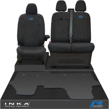 Load image into Gallery viewer, The All New Ford Transit Custom Front 1+2 Tailored Waterproof Seat Covers & Tailored Rubber Mat Black MY 2024+(Choice of 7 Colours)