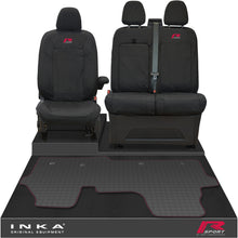 Load image into Gallery viewer, The All New Ford Transit Custom Front 1+2 Tailored Waterproof Seat Covers & Tailored Rubber Mat Black MY 2024+(Choice of 7 Colours)