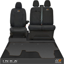 Load image into Gallery viewer, The All New Ford Transit Custom Front 1+2 Tailored Waterproof Seat Covers & Tailored Rubber Mat Black MY 2024+(Choice of 7 Colours)