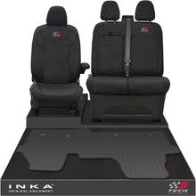 Load image into Gallery viewer, The All New Ford Transit Custom Front 1+2 Tailored Waterproof Seat Covers & Tailored Rubber Mat Black MY 2024+(Choice of 7 Colours)