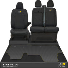Load image into Gallery viewer, The All New Ford Transit Custom Front 1+2 Tailored Waterproof Seat Covers & Tailored Rubber Mat Black MY 2024+(Choice of 7 Colours)
