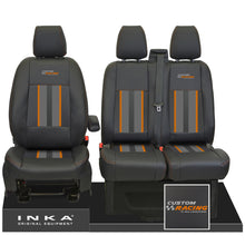 Load image into Gallery viewer, Ford Transit Custom Front 1+2 INKA Icon Striped Leatherette Tailored Seat Covers Black MY-12-23