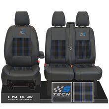 Load image into Gallery viewer, Ford Transit Custom 12-23 Inka S-Tech Front 1+2 Second Skin Tailored Leather Look Seat Covers With Tartan.