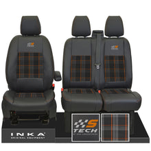 Load image into Gallery viewer, Ford Transit Custom 12-23 Inka S-Tech Front 1+2 Second Skin Tailored Leather Look Seat Covers With Tartan.