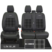 Load image into Gallery viewer, Ford Transit Custom 2012-2023 – Inka Steel Badge Front 1+2 Tailored Leather Look Seat Covers in Tartan