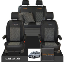 Load image into Gallery viewer, VW California T6.1, T6, T5.1, T5 Ocean, Coast, Beach, SE, Surf INKA Tailored Seat Covers Second Skin Leatherette With Suedetara Bentley Diamond quilted centres