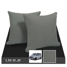 Load image into Gallery viewer, VW California T6.1, T6, T5.1, T5 Ocean, Coast, Beach, SE, Surf INKA Tailored Front & Rear Seat Covers Set Second Skin Black With Grey Vision centres With Embroidery MY14 Onwards