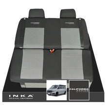 Load image into Gallery viewer, VW California T6.1, T6, T5.1, T5 Ocean, Coast, Beach, SE, Surf INKA Tailored Front & Rear Seat Covers Set Second Skin Black With Grey Vision centres With Embroidery MY14 Onwards