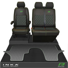 Load image into Gallery viewer, VW Transporter T6.1, T6, T5.1 Front 1+2 Bentley Diamond Quilt Leatherette Tailored Seat Covers & Tailored Rubber Mat Black MY 2015 Onwards (Choice of 7 Colours)