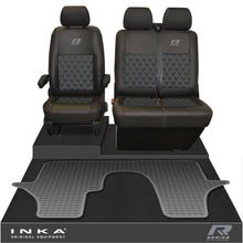 Load image into Gallery viewer, VW Transporter T6.1, T6, T5.1 Front 1+2 Bentley Diamond Quilt Leatherette Tailored Seat Covers & Tailored Rubber Mat Black MY 2015 Onwards (Choice of 7 Colours)