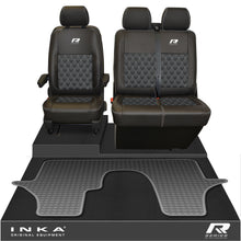 Load image into Gallery viewer, VW Transporter T6.1, T6, T5.1 Front 1+2 Bentley Diamond Quilt Leatherette Tailored Seat Covers & Tailored Rubber Mat Black MY 2015 Onwards (Choice of 7 Colours)