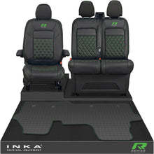 Load image into Gallery viewer, New VW Transporter T7 Panel Van Front 1+2 Bentley Diamond Quilt Leatherette Tailored Seat Covers & Tailored Rubber Mat Black MY25 Onwards R Series Embroidery